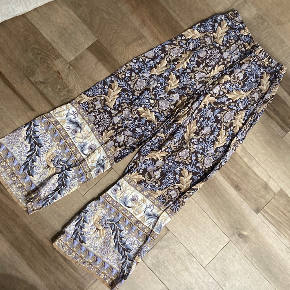 Floral bohemian wide leg pants, elastic waist, size S